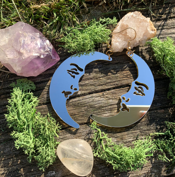Large mirrored moon earrings